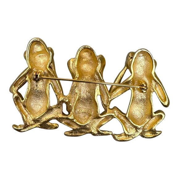 Vtg AJC American Jewelry Three Wise Monkeys Hear No See Speak Evil Brooch Pin - Picture 2 of 5